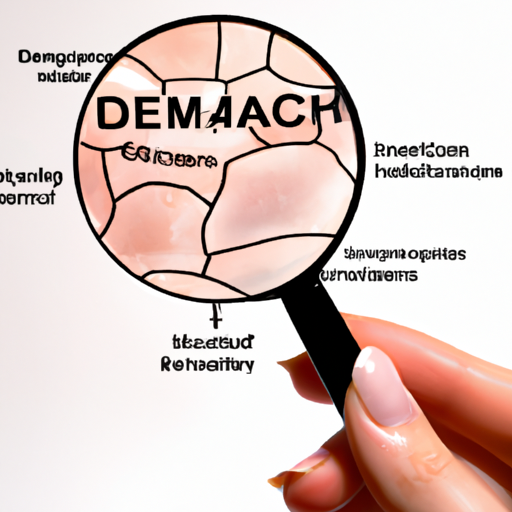 A close-up of a hand holding a magnifying glass over a diagram of the skin, highlighting the importance of dermatological care.